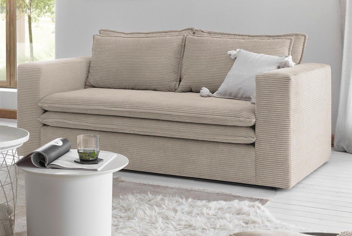 SOFA beige Cord, Couch 2-Sitzer 180 cm - Beige, Holz/Textil (180/83/91cm) - Furn.Design