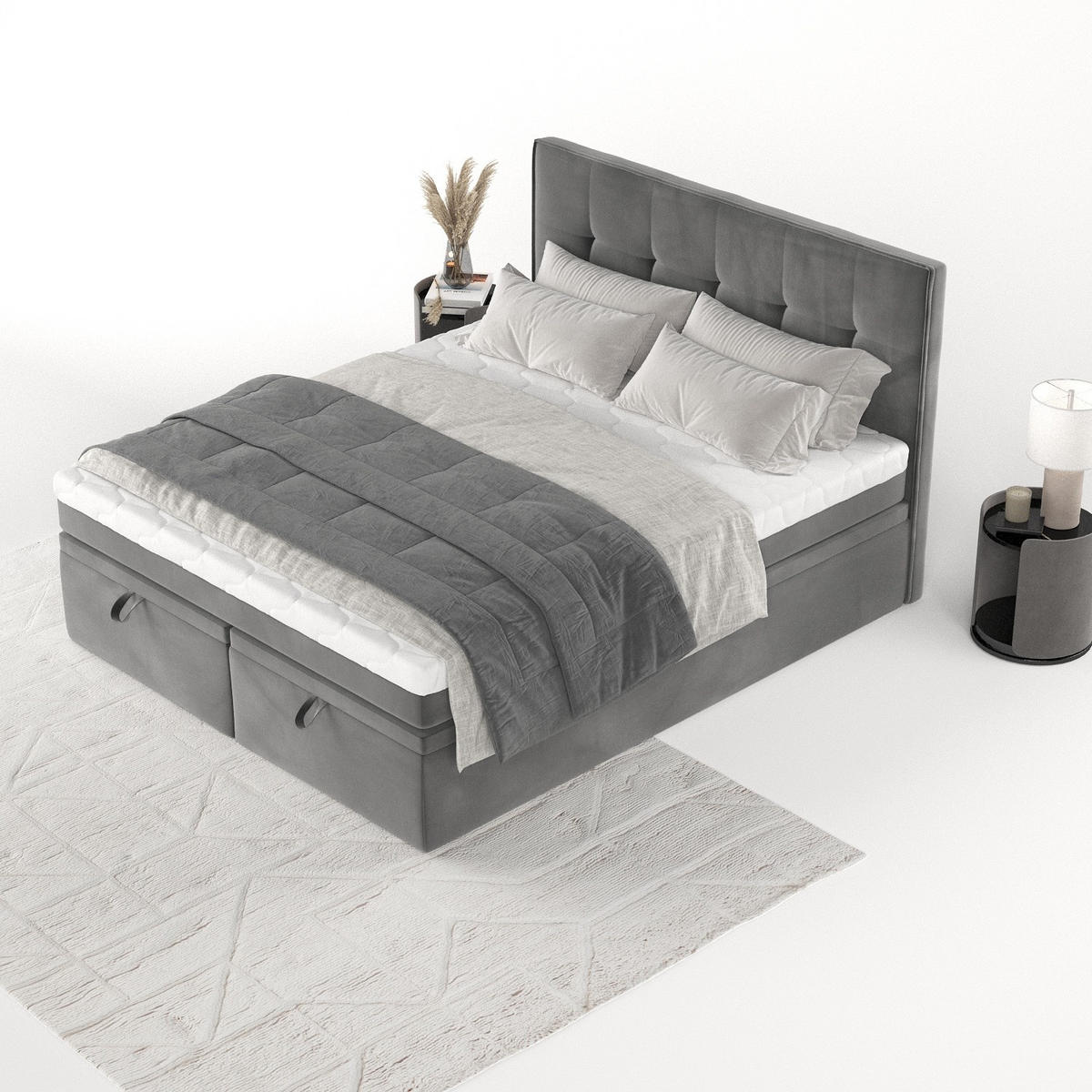 BOXBETT Arivo 160/200 cm Grau im Kronos Stoff - Schwarz/Grau, Holz/Holzwerkstoff (160/200cm) - AltaBeds