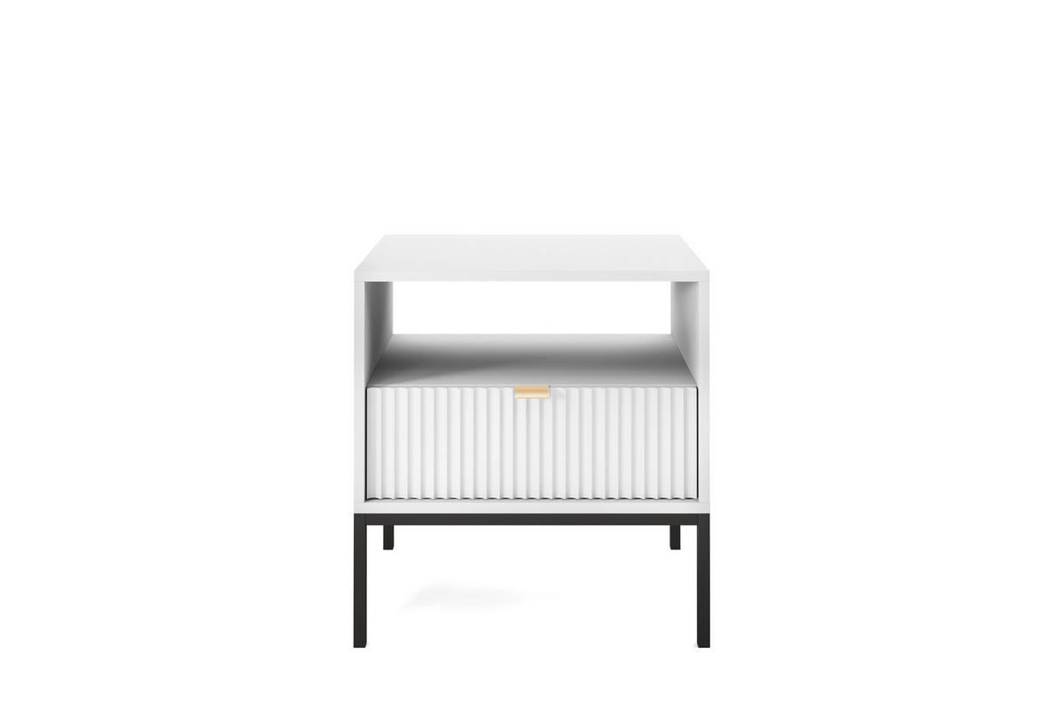 NACHTTISCH Nova - NOC, Geriffelte Front mit Goldenes Griffdesign 54x39x56 cm Weiß - Schwarz/Weiß, Holzwerkstoff/Kunststoff (54/56/39cm) - DomoHome