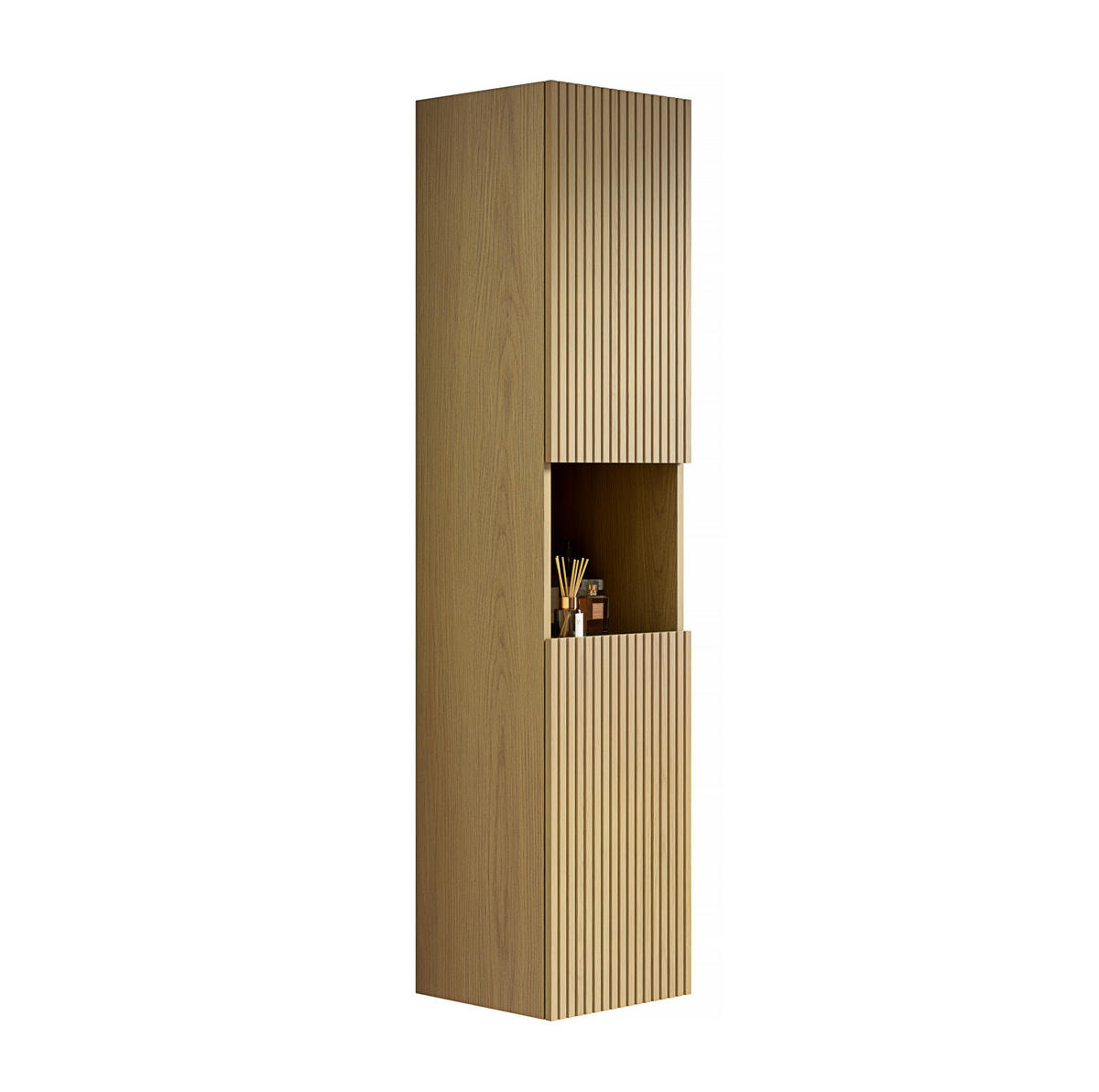 BADEZIMMERSCHRANK 160 cm Golden Oak mit 2 Türen und offenem Fach - Eichefarben, Holzwerkstoff (35/35/160cm) - Beauniv