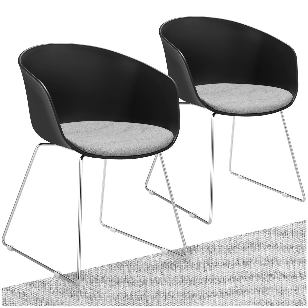 ARMLEHNENSTUHL 2er Set Logart 59 5 x 56 x 80 5 cm schwarz/chrom - Schwarz, Textil (59.5/80.5/56cm) - tectake