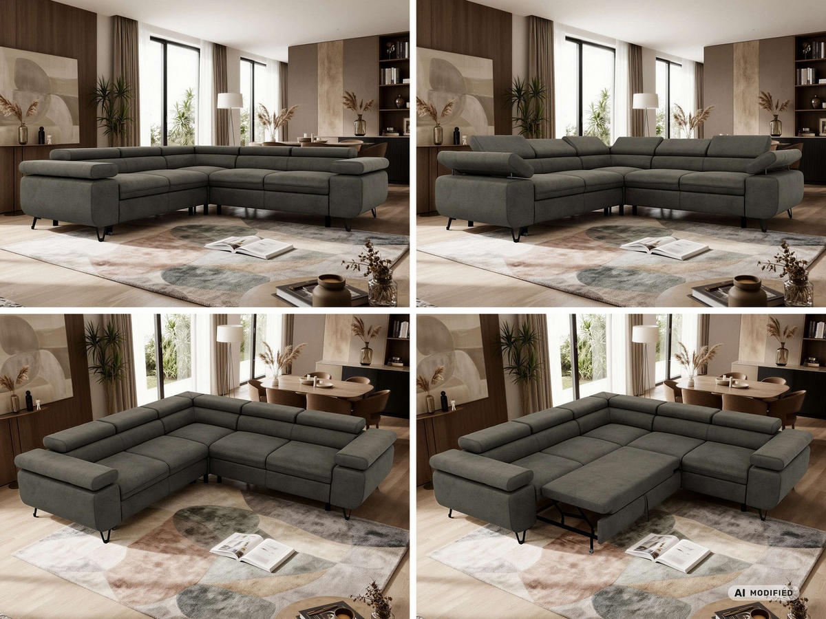 ECKSOFA QUADRO L - Anthrazit Velvet - Rechts Seite - Anthrazit/Schwarz, Textil/Metall (269/269cm) - MKS