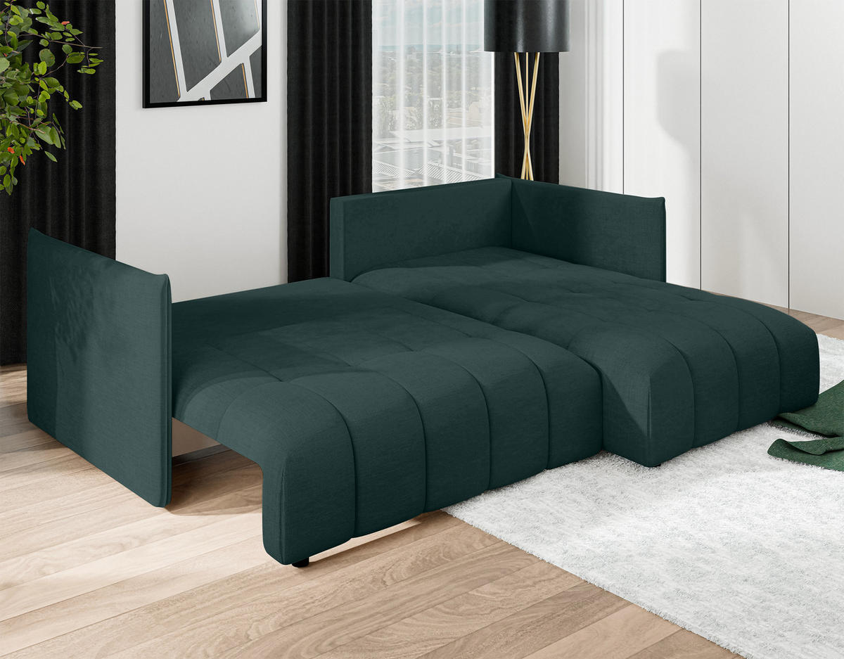 ECKSOFA L Form Cosmova Grün 245/182/83 cm mit Schlaffunktion - Schwarz/Grün, Kunststoff/Textil (245/182cm) - AX Living