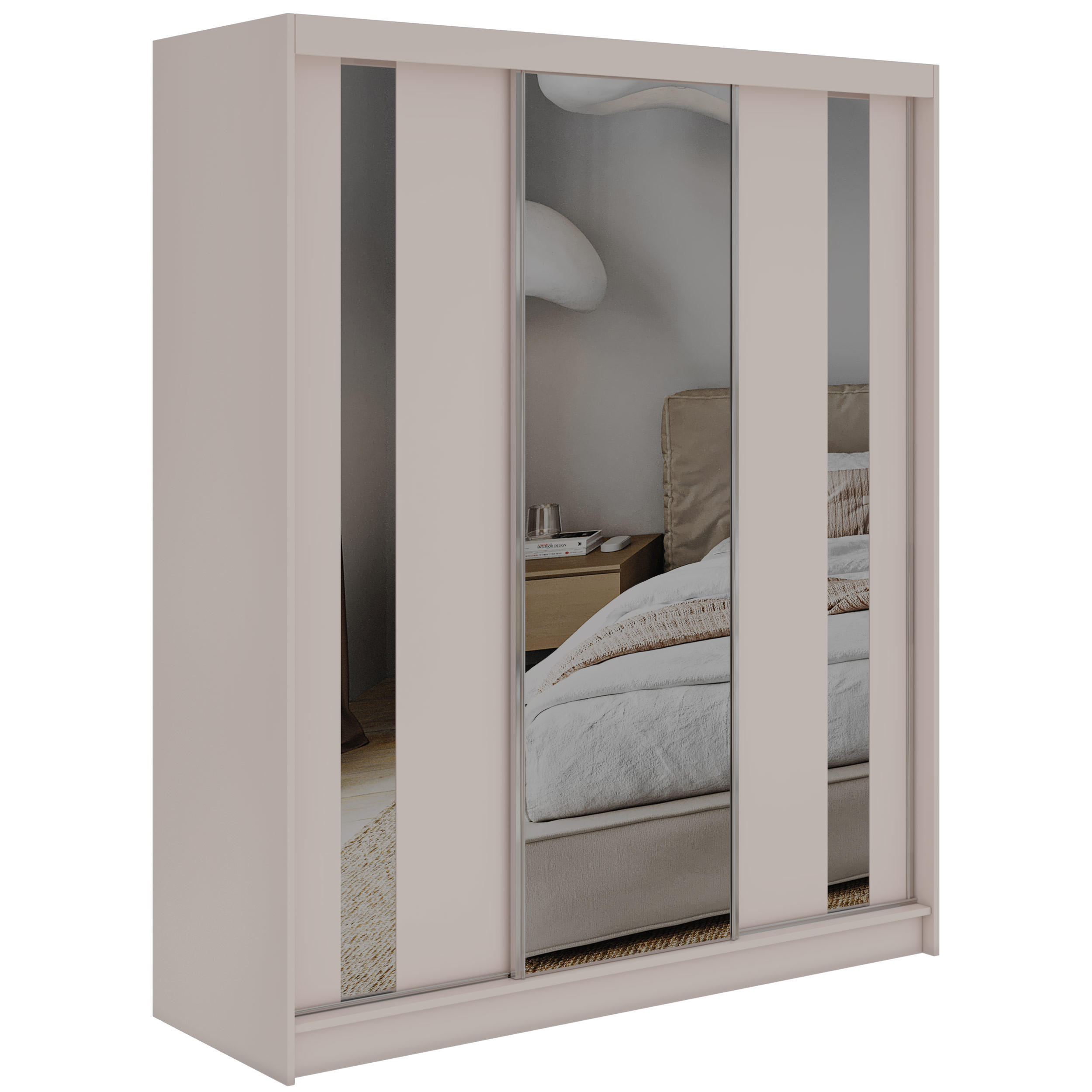 SCHWEBETÜRENSCHRANK mit Schubladen 180 - GRECJA - Kaschmir mit Spiegel - Kaschmir/Alufarben, Holzwerkstoff/Metall (180/216/61cm) - MKS