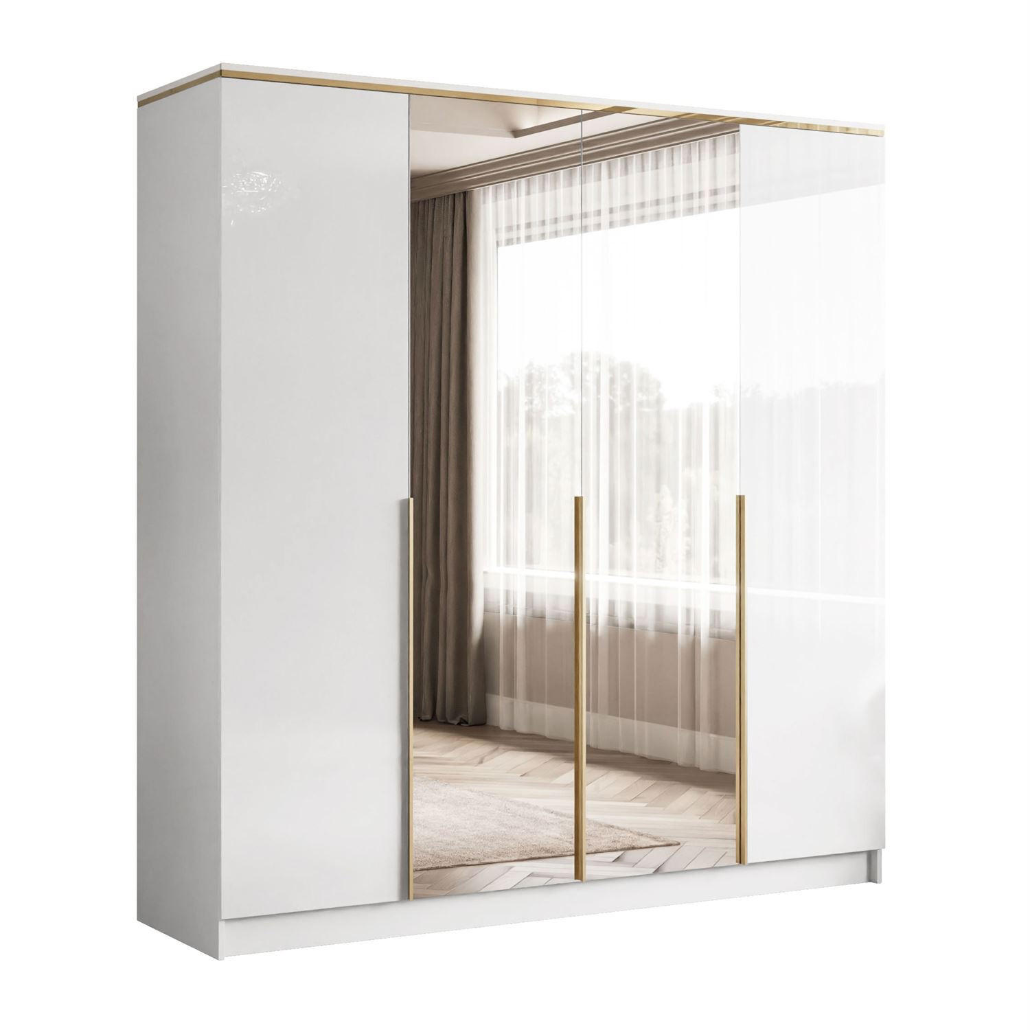 Lookway Kleiderschrrank Weiß Hochglanz, Gold 200x213x57 cm