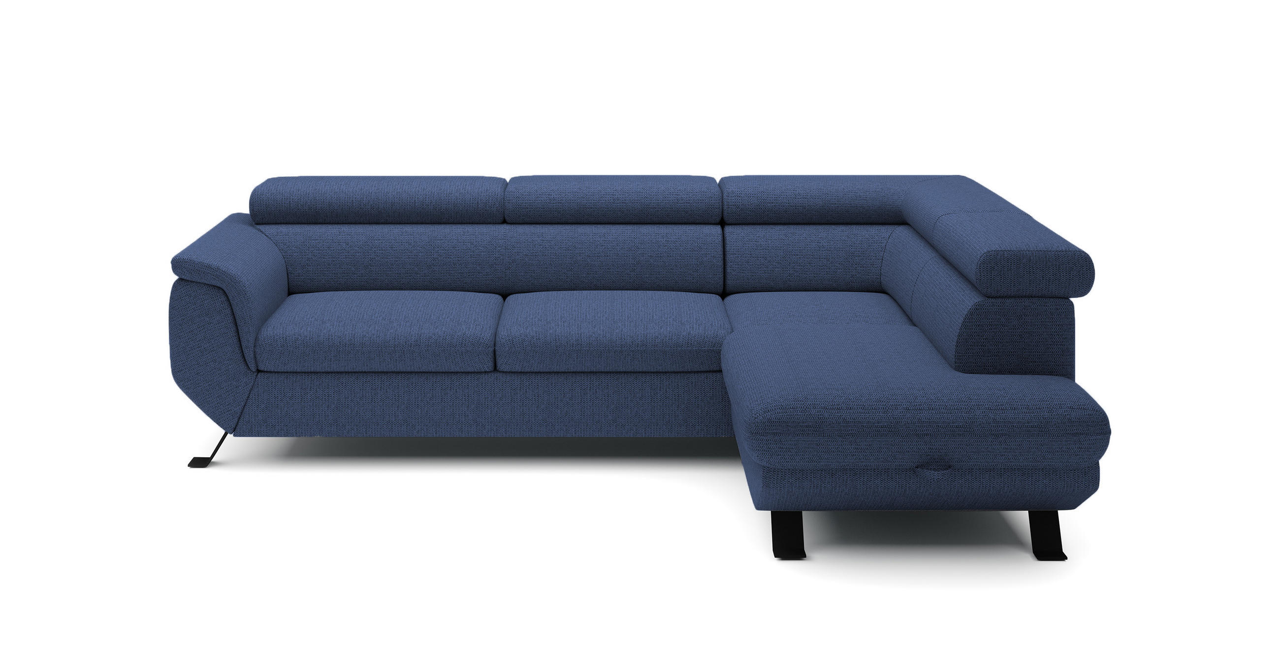 ECKSOFA Raven L mit Schlaffunktion und Bettkasten, Freistehend, Polstersofa mit Verstellbaren Kopfstützen, 257x198x96 cm – Rechte, Blau - Blau, Holz/Textil (256/198cm) - DomoHome