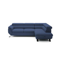 ECKSOFA Raven L mit Schlaffunktion und Bettkasten, Freistehend, Polstersofa mit Verstellbaren Kopfstützen, 257x198x96 cm – Rechte, Blau - Blau, Holz/Textil (256/198cm) - DomoHome