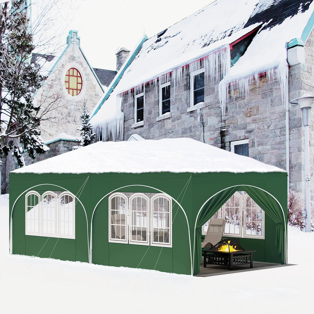 PAVILLON 3x6 m Grün mit 6 Seitenwänden - Grün, Textil/Metall (583/293cm) - Kaket