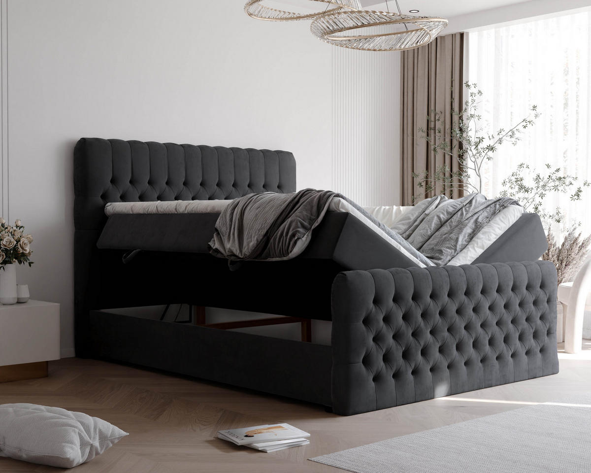 BOXSPRINGBETT 120x200 cm mit Topper - Schwarz, Holzwerkstoff/Textil (120/200cm) - Idohome