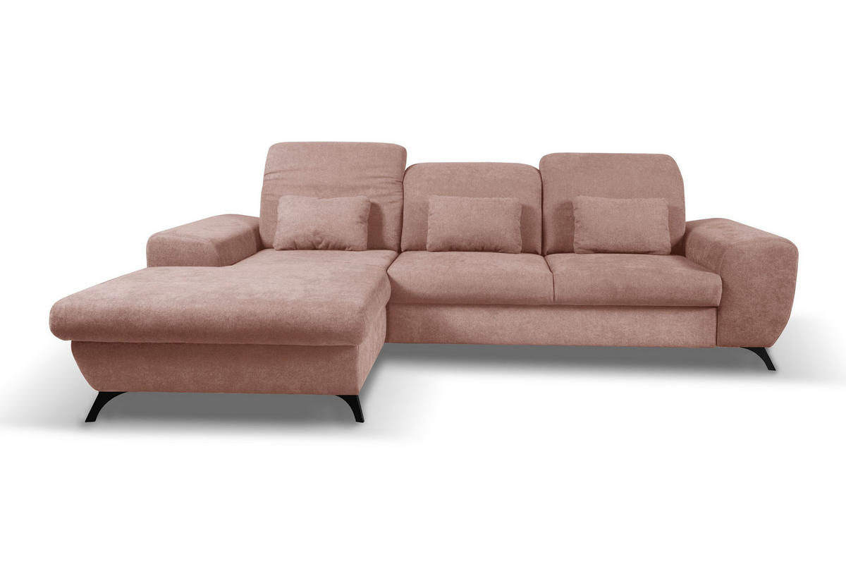 ECKSOFA LUCE L-S Rosa Plüsch-Stoff mit Schlaffunktion - Rosa, Holz (279/172cm) - MASSENO