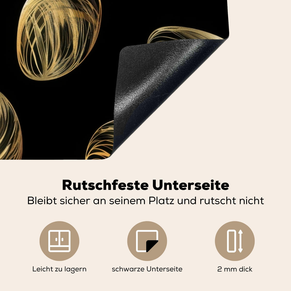 HERDABDECKPLATTE Eier - Gold - Muster Ceranfeldabdeckung 76x51.5 cm - Schwarz, Kunststoff (76/51.5/0.2cm) - MuchoWow