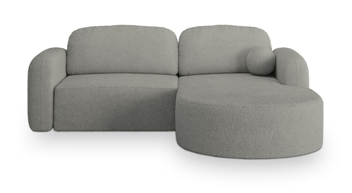 ECKSOFA AMILIA R-S Hellgrau Boucle-Stoff mit Schlaffunktion - Hellgrau, Holz (263/174cm) - MASSENO