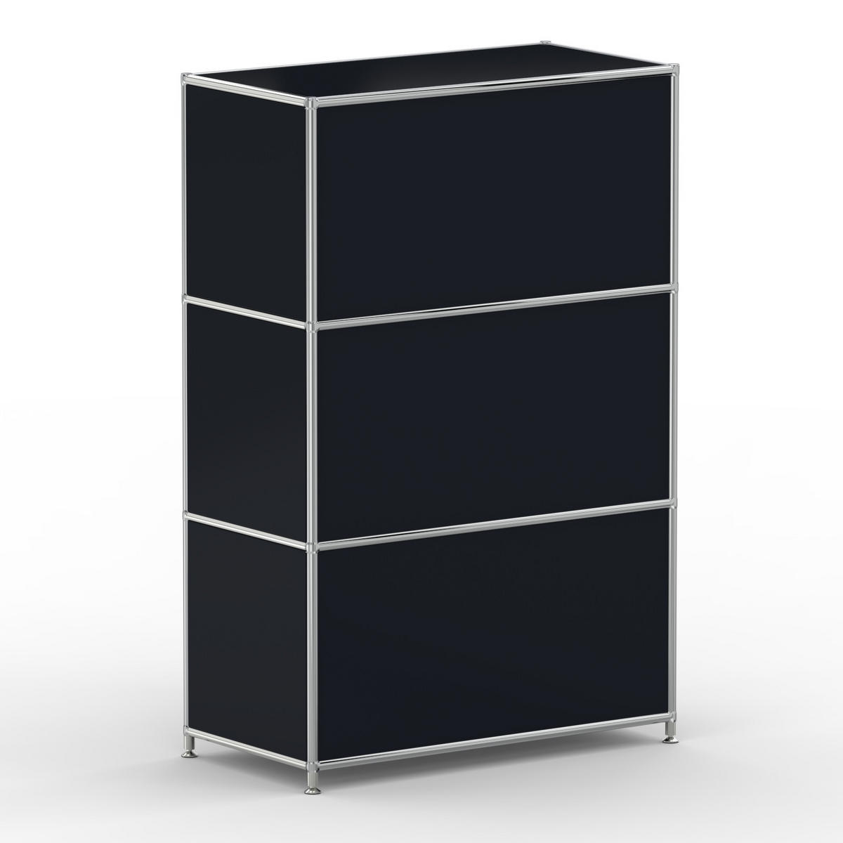 AKTENSCHRANK Büro, 3 offene Fächer, Breite 77 cm, Graphitschwarz - Chromfarben/Schwarz, Metall (40/118/77.2cm) - Versee