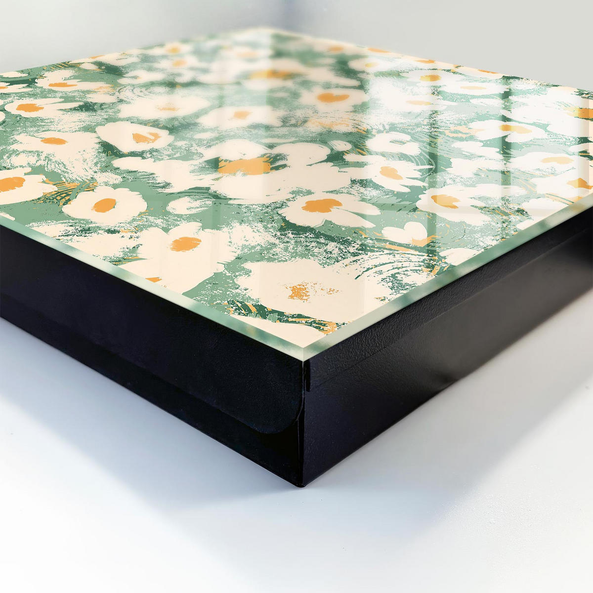 SCHLÜSSELBOX Schwarz 30x30 cm- Türöffnung nach rechts - Blumenmuster - Grün, Metall (30/30/5cm) - TULUP