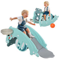 SCHAUKELPFERD DE-18223 3-in-1 mit Rutsche & Basketballkorb Blau-Türkis - Grün, Kunststoff (34/47/72cm) - ComfortXL