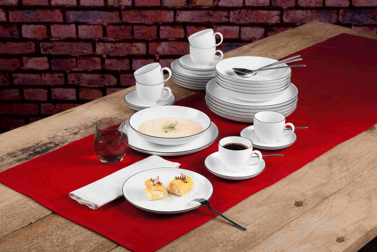 KAFFEESERVICE RUND Lido Black Line schwarz-weiß 18er Set - Schwarz/Weiß, Keramik (24/18.1/43cm) - Seltmann Weiden