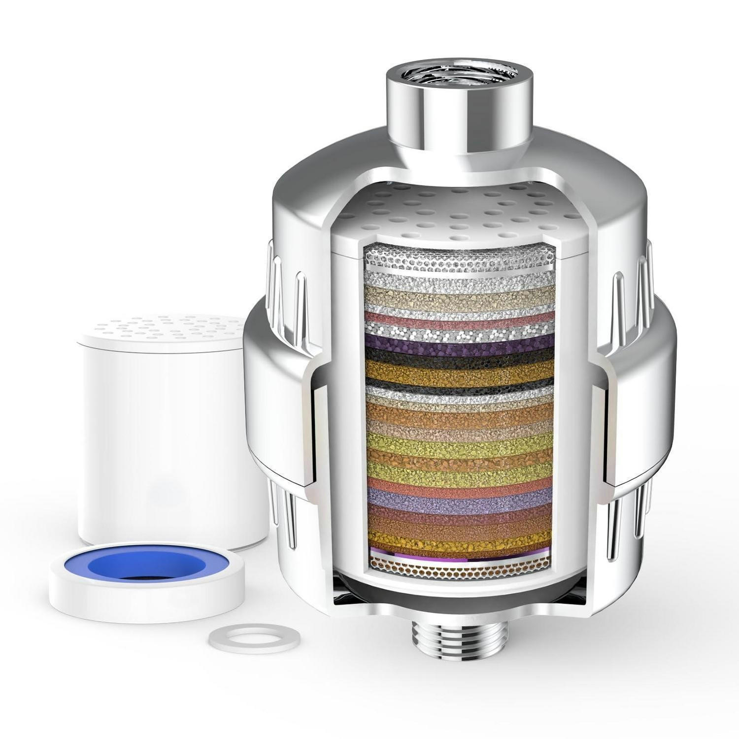 DUSCHFILTER 36-Schicht-System mit 2 Ersatzfilter Chromglänzend Silber - Multicolor, Metall (1/1/1cm)