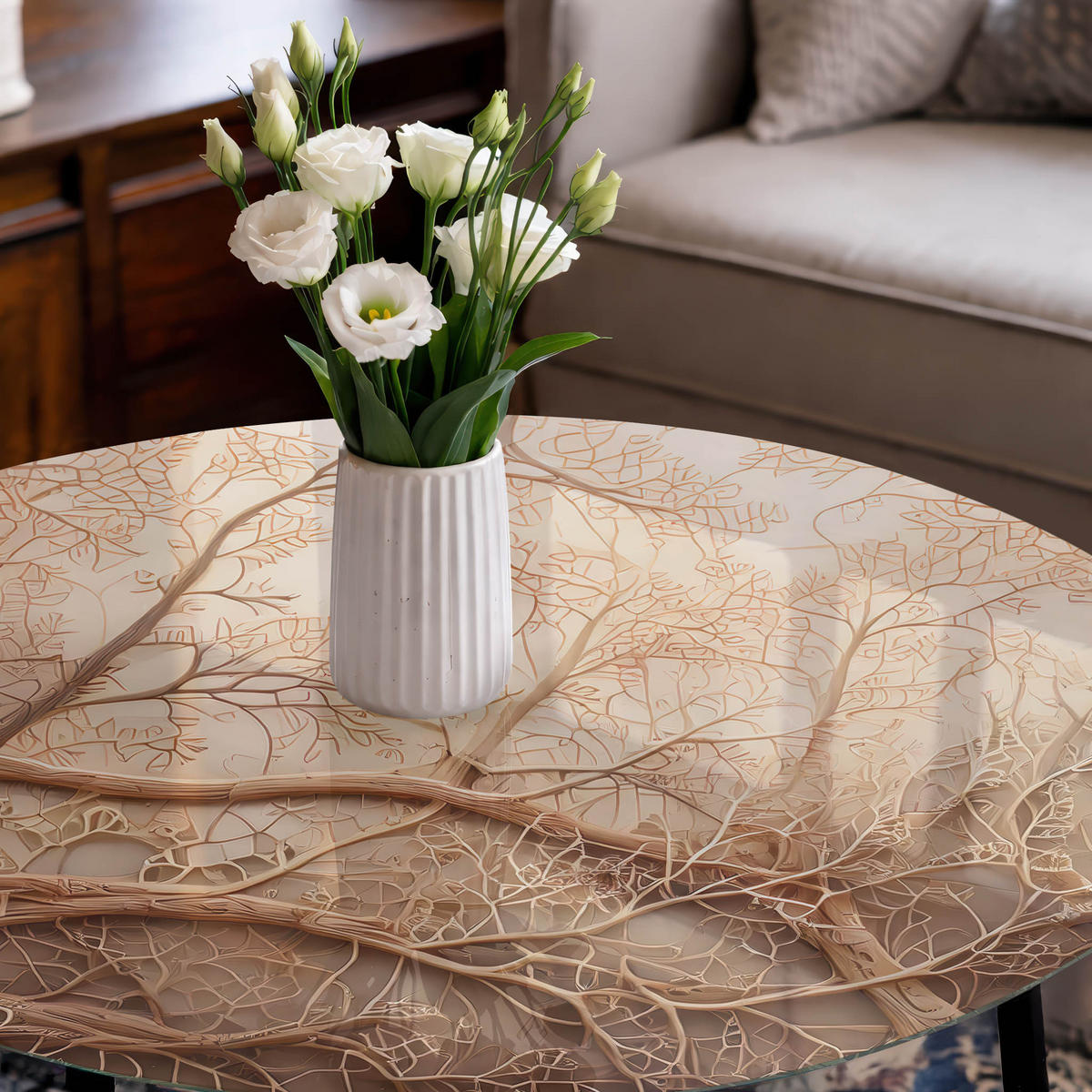 TISCHPLATTE fi100 cm – Hauptzweige - Beige, Glas (0.4/100/100cm) - Wallfluent