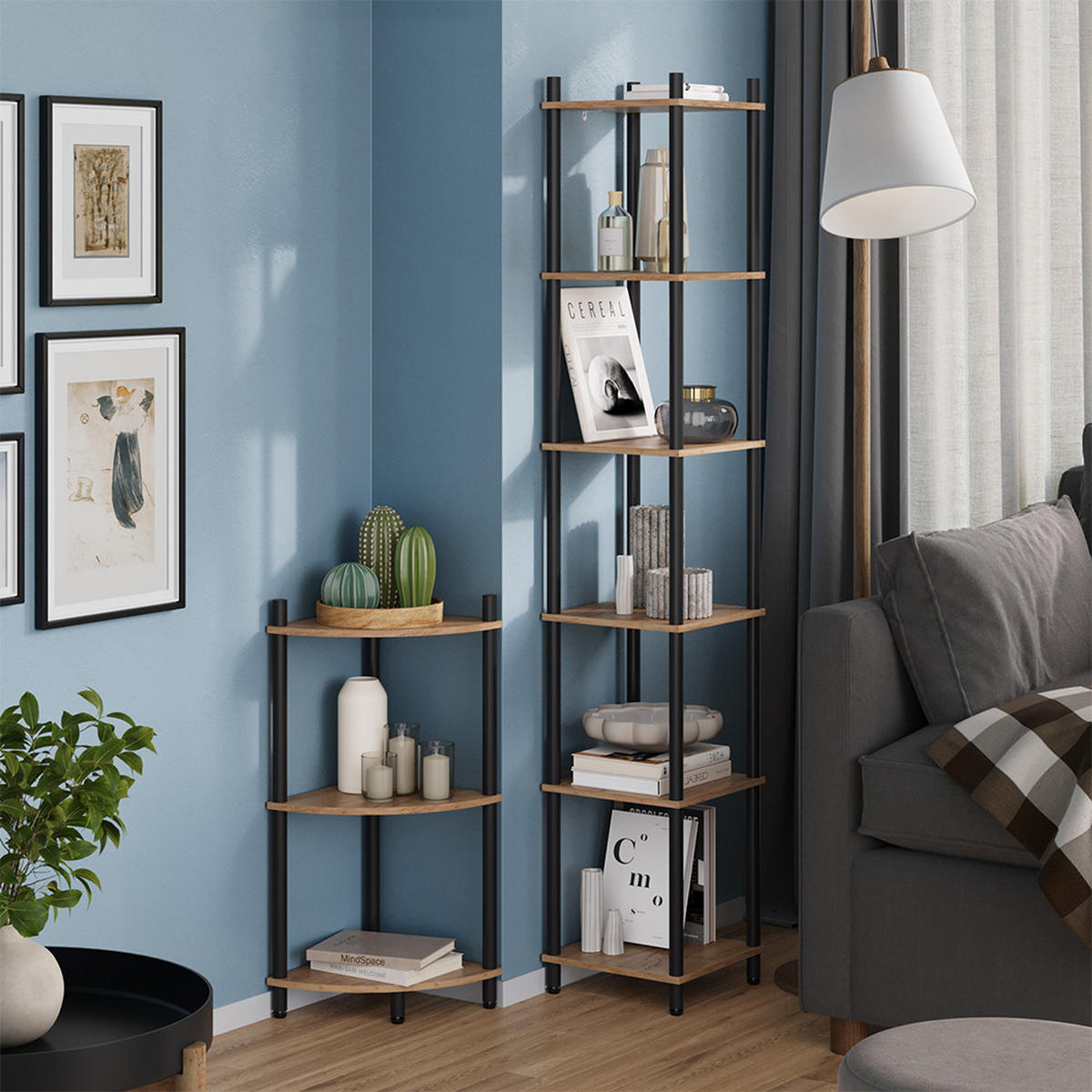 ROHOVÁ POLICE Bivio Zlatý dub power/antracit - medově dubová, kompozitní dřevo (30/163.5/30cm) - Vicco