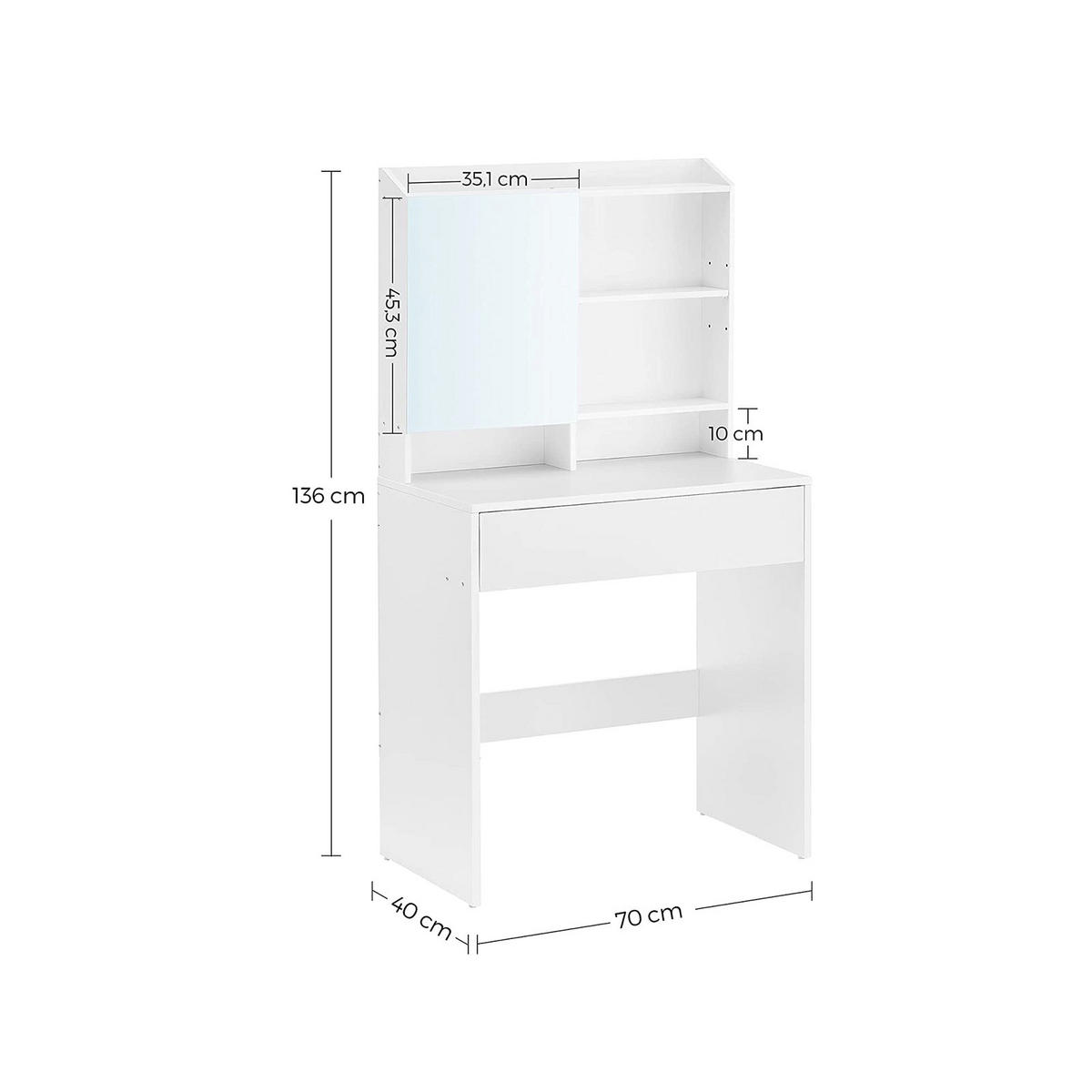 SCHMINKTISCH - Weiß, Holzwerkstoff (40/136/70cm) - Hansiro