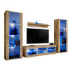 WOHNZIMMERSET TIVOLI GRANDE, 4er-Set, Eiche Wotan, LED Blau - Eiche Wotan, Glas/Holzwerkstoff (250/159/35cm) - Komodee