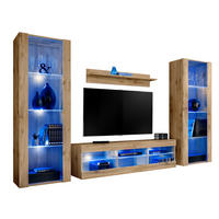 WOHNZIMMERSET TIVOLI GRANDE, 4er-Set, Eiche Wotan, LED Blau - Eiche Wotan, Glas/Holzwerkstoff (250/159/35cm) - Komodee