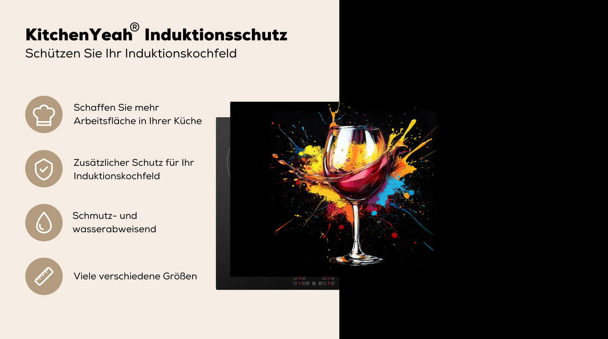 HERDABDECKPLATTE Wein - Glas - Graffiti - Getränk - Rot - Farbe 75x52 cm - Weinrot, Kunststoff (75/0.2/52cm) - MuchoWow