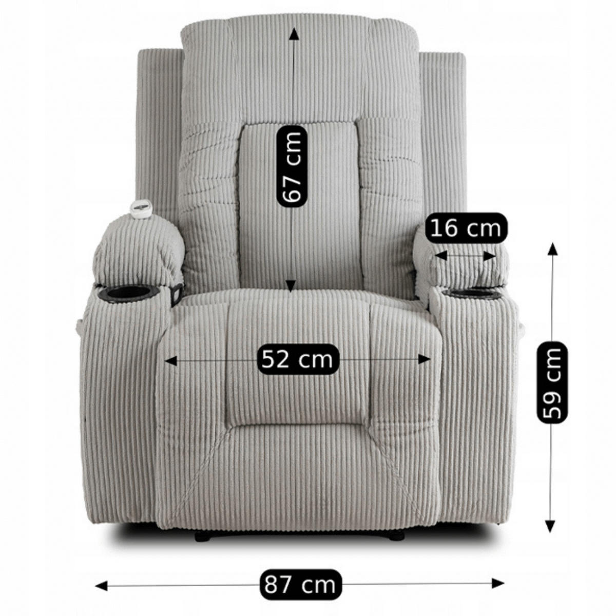 MASSAGESESSEL mit Fußhocker BOX 2 Cord Grau - Grau, Holz/Textil (87/101/85cm) - makarowski meble