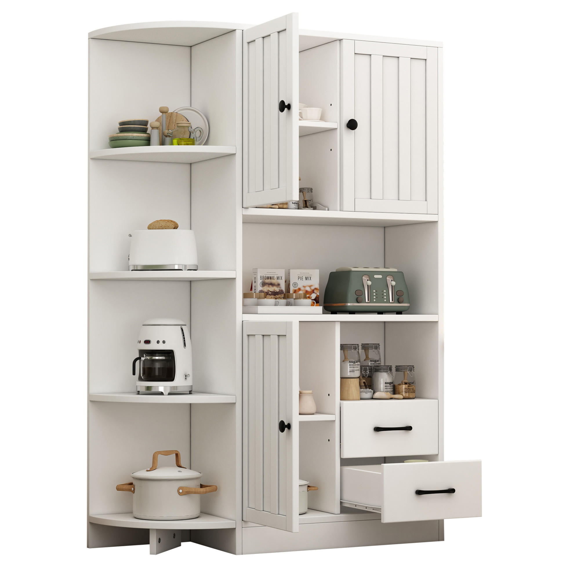 ECKSCHRANK 104/35/155 cm mit 3 Türen und 2 Schubladen – Weiss - Weiß, Holzwerkstoff (104/155/35cm) - BEAOK