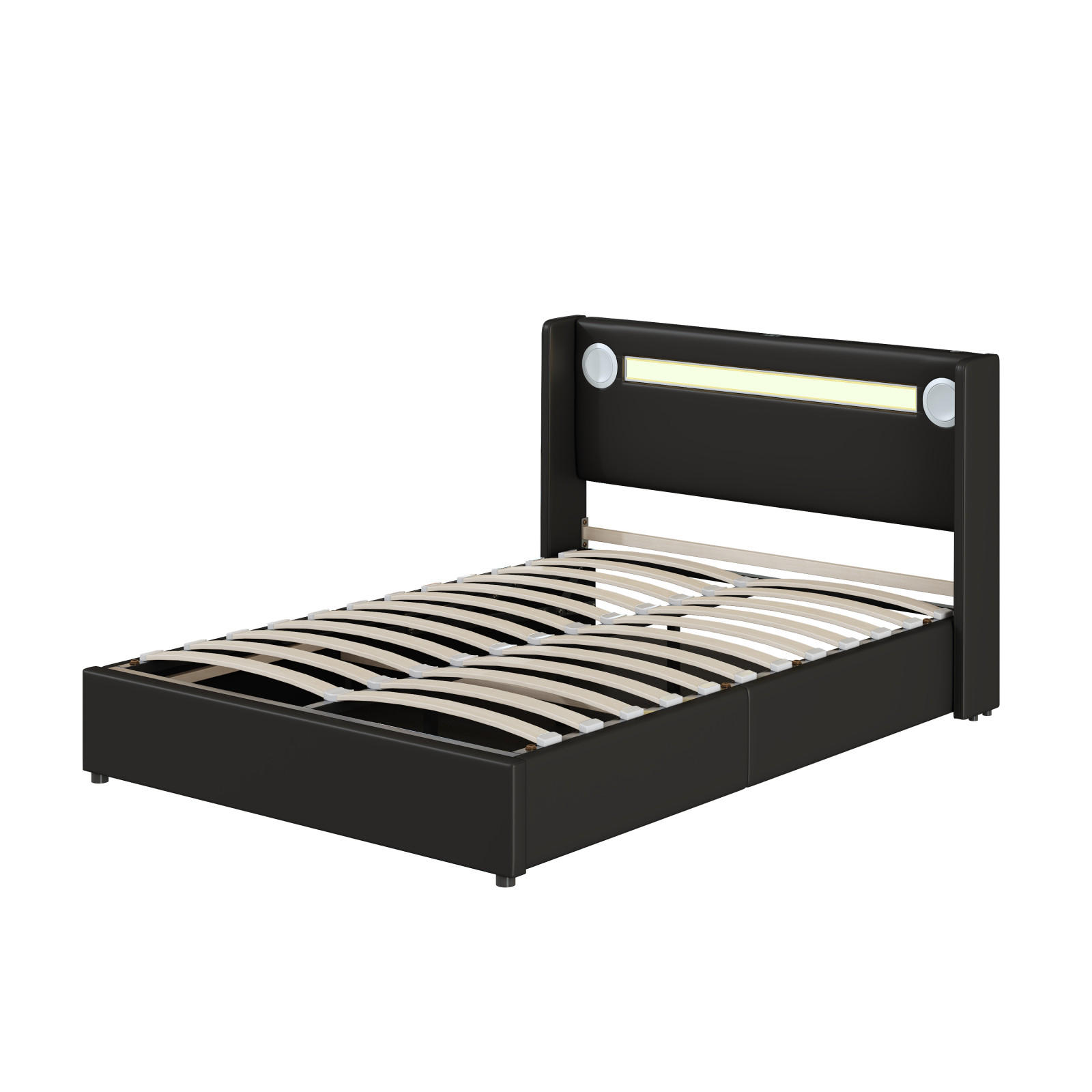 POLSTERBETT 140x200 cm LED USB schwarz - Schwarz, Textil (140/200cm) - LEBENLANG