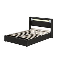 POLSTERBETT 140x200 cm LED USB schwarz - Schwarz, Textil (140/200cm) - LEBENLANG