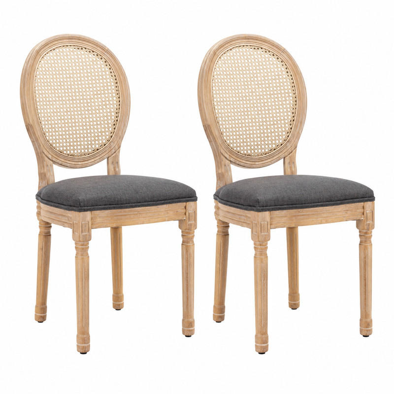 ESSZIMMERSTUHL 2er-Set Französischer Stil Rattan Stoff Gray - Grau, Holz (49/95/59.5cm) - Meubliv