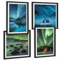 BILDER SET 4er Set - 50x50 cm & 40x60 cm Schwarzer Rahmen - Winterlandschaften, Nordlichter, Berge - Schwarz, Kunststoff (50/50cm) - TULUP