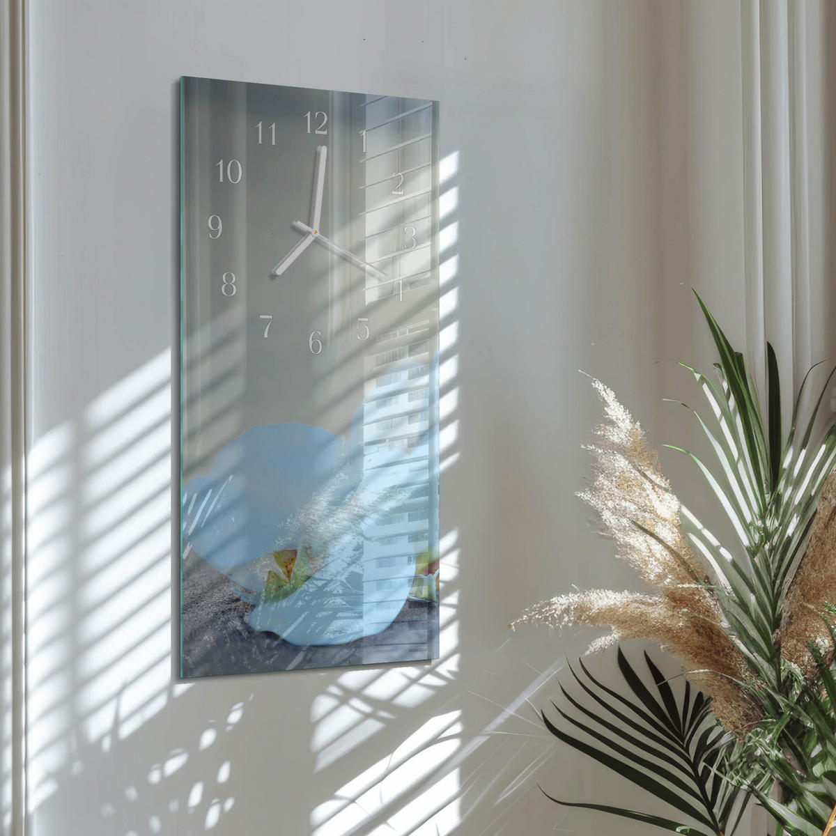 WANDUHR 30x60 cm - Orchidee - Weiß, Glas (30/60/0.4cm) - TULUP