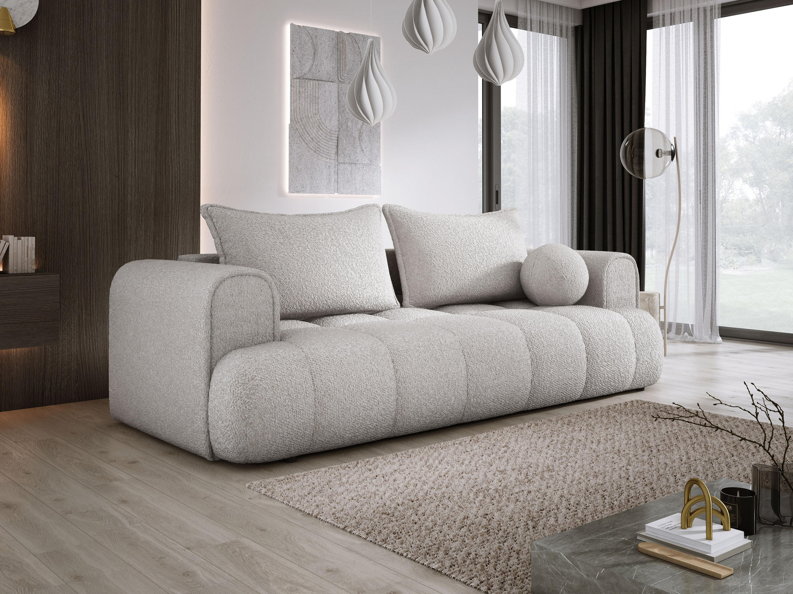 SOFA COCO SCHLAFSOFA mit Bettfunktion, Anthology Stoffbezug, 2-Sitzer, freistehend, Größe: 250x105x90 cm, Hellgrau - Hellgrau, Holz/Textil (250/90/105cm) - DomoHome