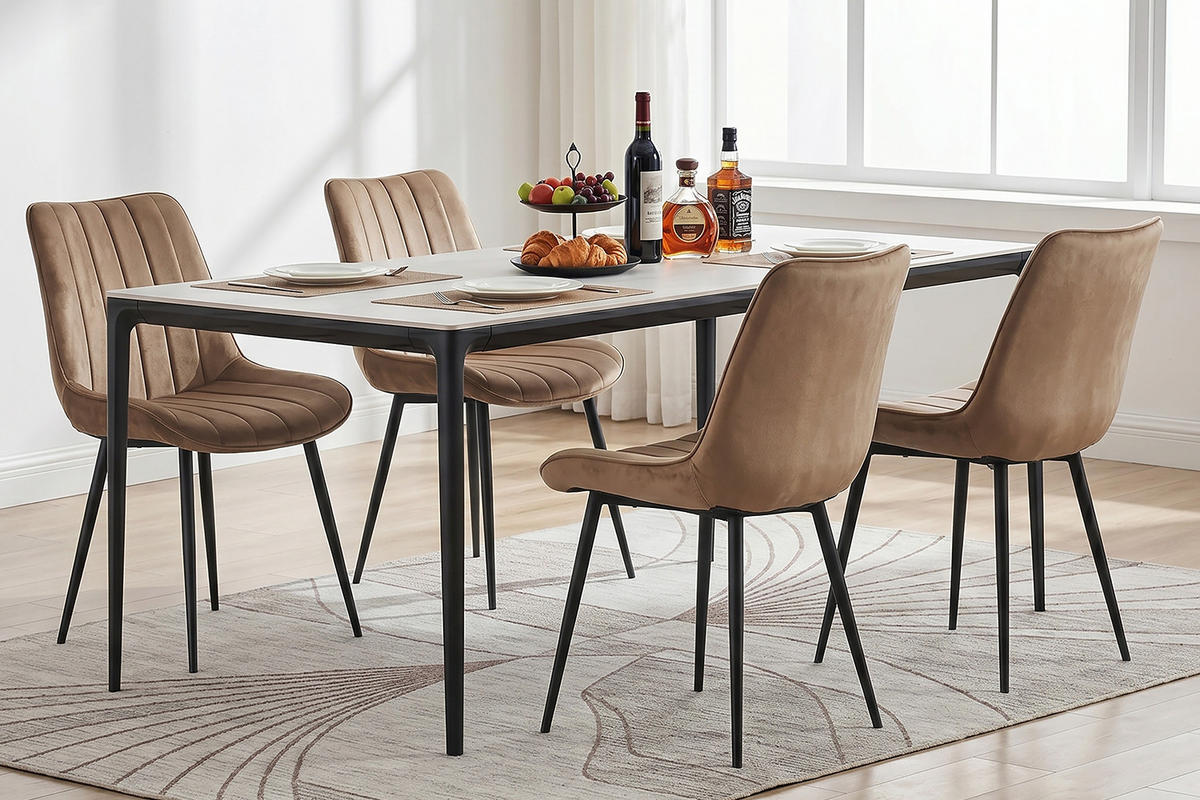 STUHL-SET 4 Stück Samt-YZ1 - Mokka, Textil/Metall (62.5/88/53cm) - HOMAVO