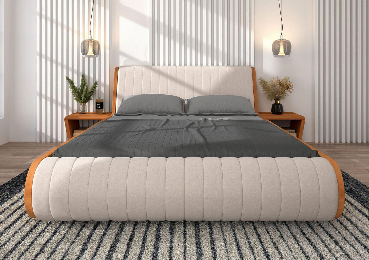 MASSIVHOLZBETT Harald 180/200, schwebende Optik, Naturfarben-Beige - Buchefarben, Holz/Buchenholz (180/200cm) - Visby