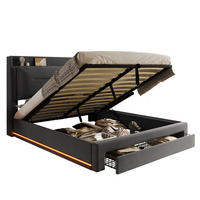POLSTERBETT aus Samt 140x190 cm Dunkelgrau mit LED-Beleuchtung, hydraulischem Bettkasten und 2-in-1-Schublade - Dunkelgrau, Textil (140/190cm) - Modfu