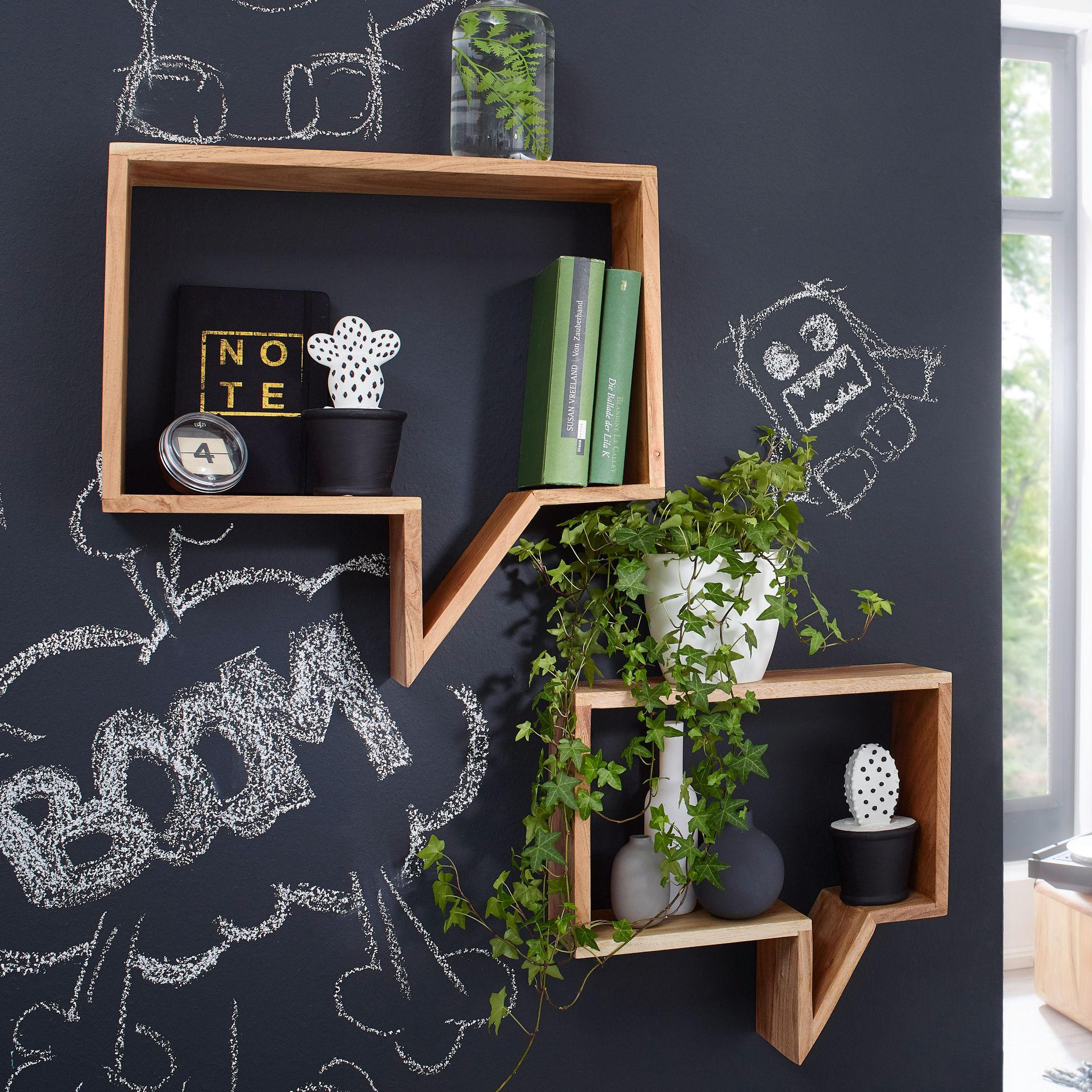 WANDREGAL Set NAKO Massivholz Zeitungsablage, Beige 50x13x49 cm - Beige, Holz (50/49/13cm) - KADIMA DESIGN