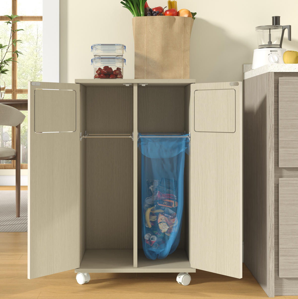 KOMMODE 46,7/35/80 cm mit 2 Fächern, Rollen und 180° Türen aus MDF, Weiß - Weiß, Holzwerkstoff (46/80/35cm) - Redom