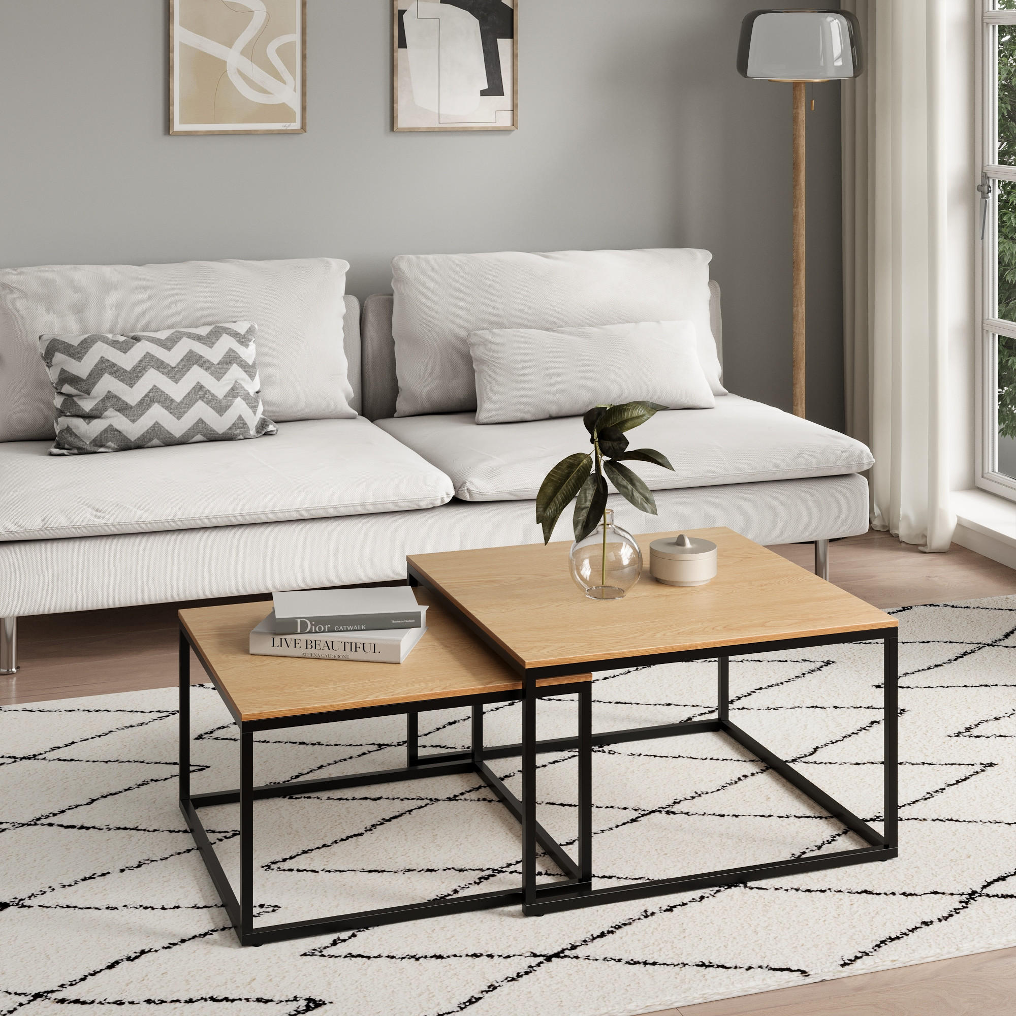 COUCHTISCH 2er Set quadratisch Eiche hell - Hellbraun, Holzwerkstoff (70/70/42cm) - Home Collective
