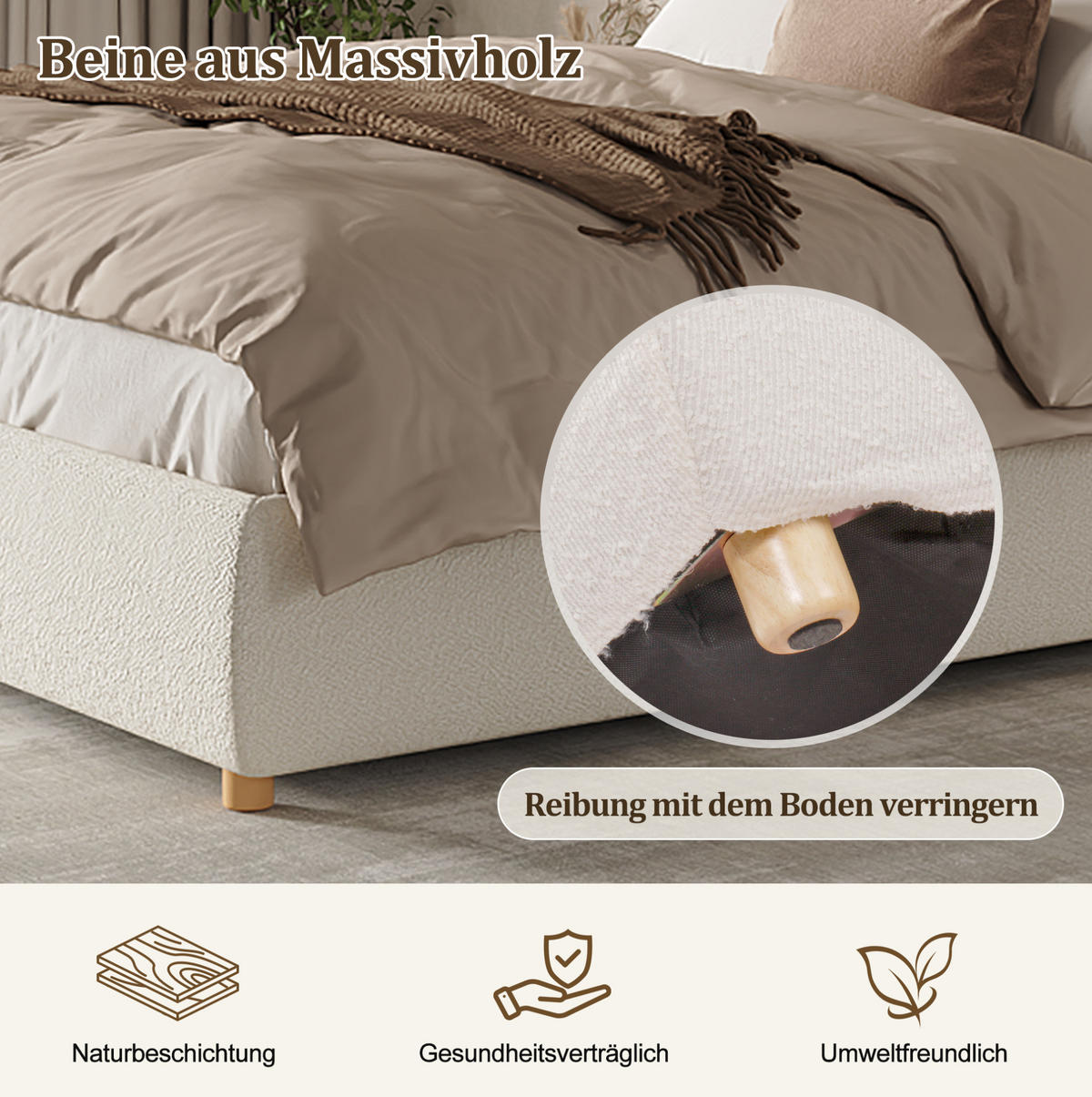 POLSTERBETT 180/200 cm mit hydraulischem Bettkasten, Lattenrost und Bouclé-Bezug, Weiß - Weiß, Holzwerkstoff (180/200cm) - Redom