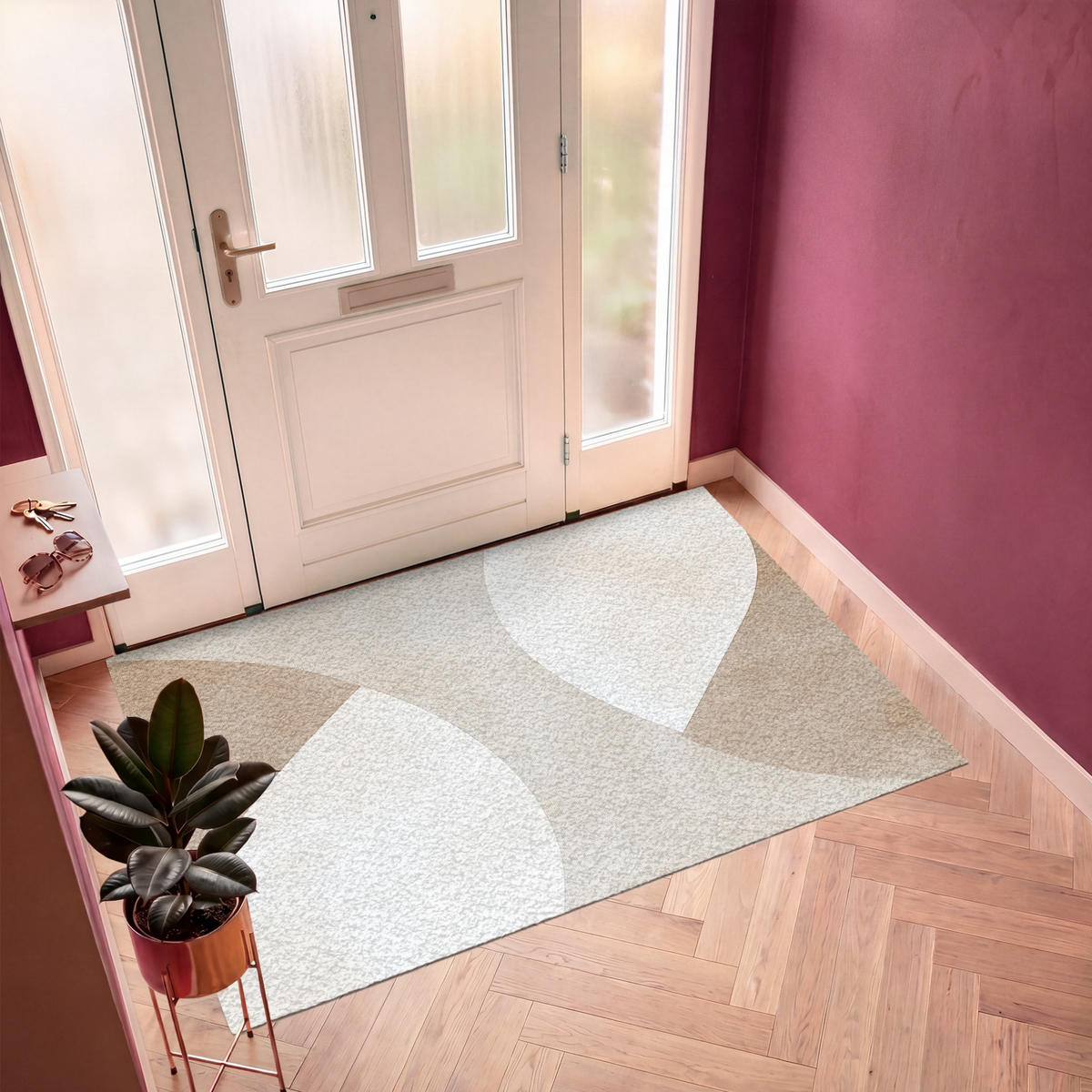 FUSSMATTE Braun - Japandi - Abstrakt Schmutzfangmatte 180x120 cm - Beige, Kunststoff (180/120cm) - MuchoWow