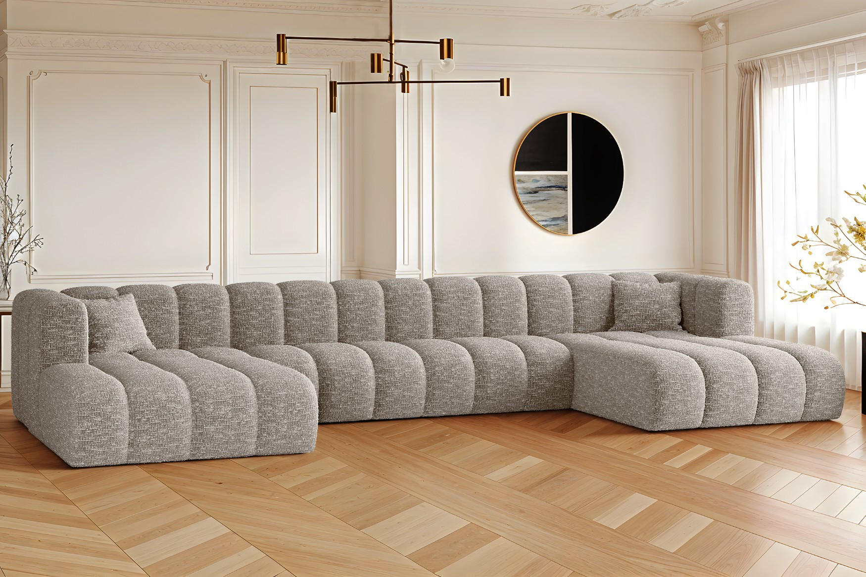 ECKSOFA U-form Grand U XL Stoff Haga Hellgrau - Hellgrau, Holz (179/408cm) - Kaiser Möbel