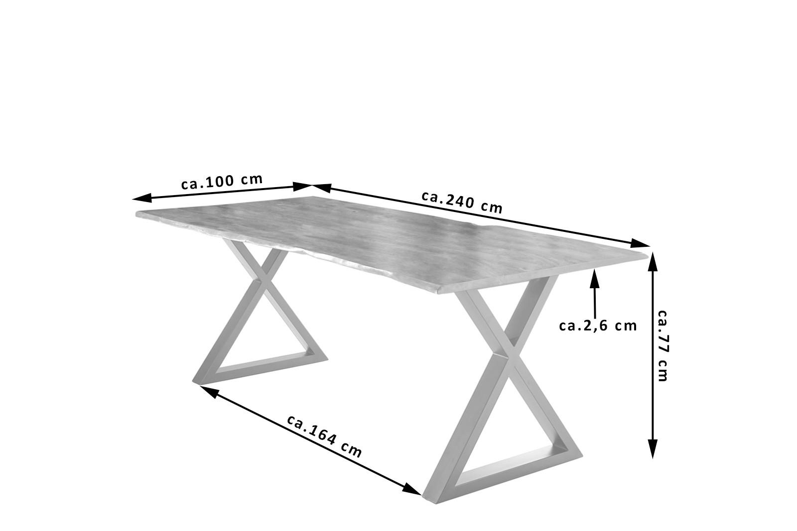 ESSTISCH LUBIN - Beige/Silberfarben, Holz/Metall (100/240/77cm) - SAM