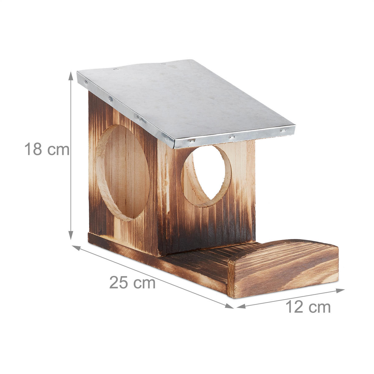 EICHHÖRNCHEN Futterhaus - Braun, Holz/Metall (12/18/25cm) - Relaxdays