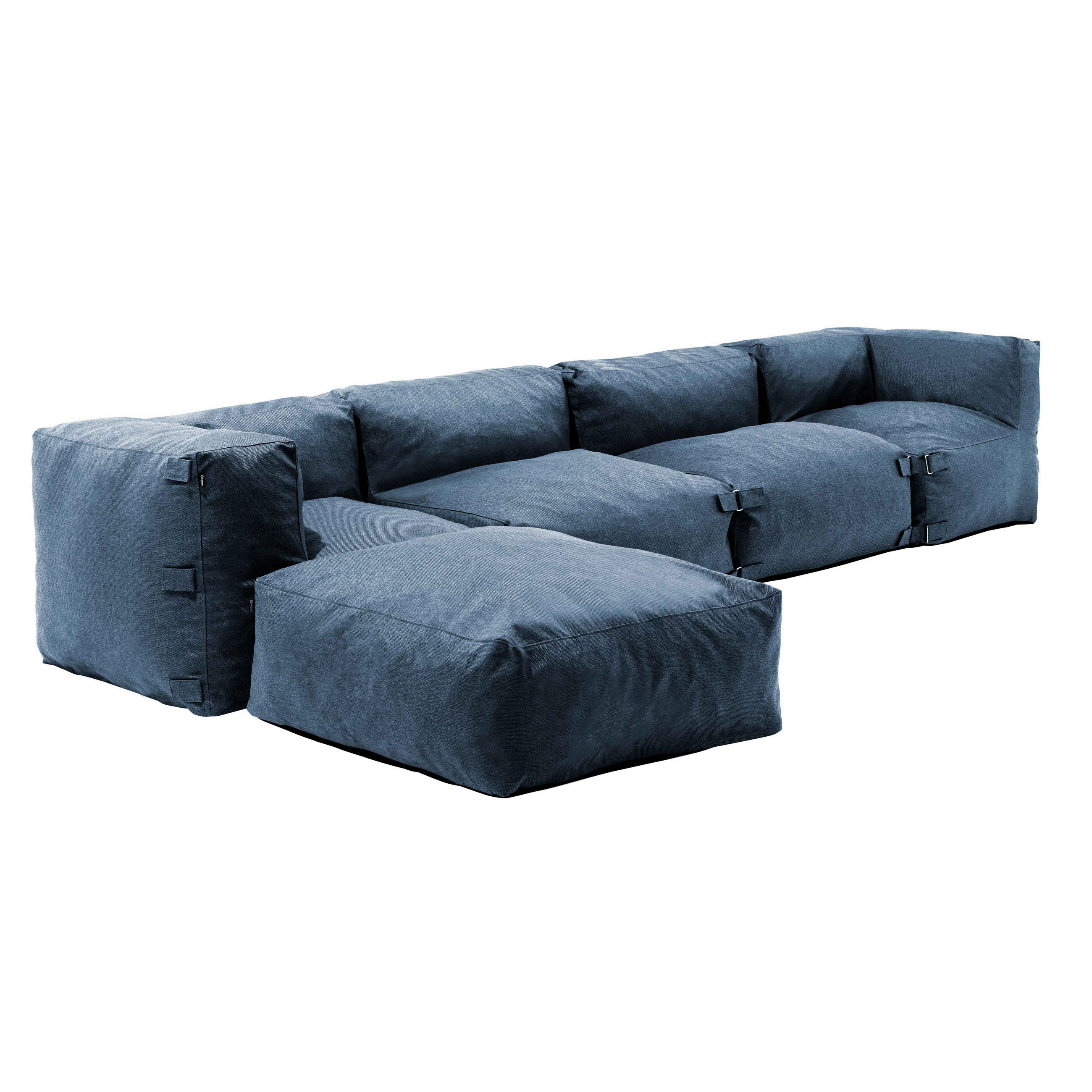 GARTENSOFA mit 5 Sitzplätzen, Pazifikblau - Blau, Textil (85/65/340cm) - Oviala