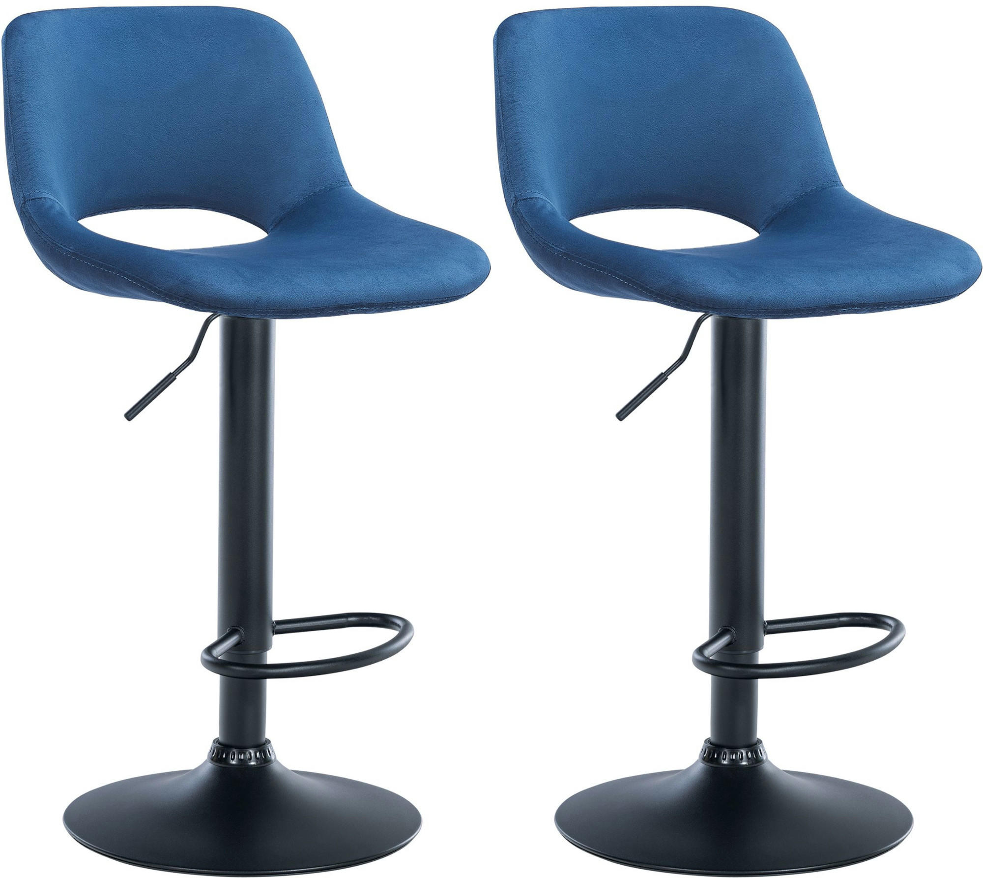 BARHOCKER 2er Set Samt blau - Blau/Schwarz, Textil/Metall (42/86/46cm) - CLP