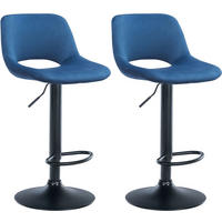 BARHOCKER 2er Set Samt blau - Blau/Schwarz, Textil/Metall (42/86/46cm) - CLP