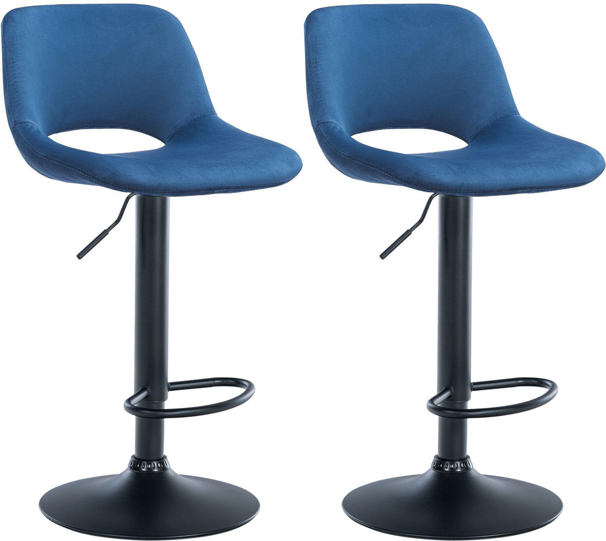 BARHOCKER 2er Set Samt blau - Blau/Schwarz, Textil/Metall (42/86/46cm) - CLP